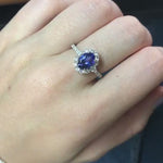 Vibrant Tanzanite Ring in 14k Solid White Gold with Round and Pear Shape Natural Diamond Accents | Oval 8x6mm | December Birthstone