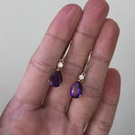 Dangly Amethyst Drops in 14k Solid Yellow Gold w Natural Diamond Accents | Pear Shape 11x8mm | February Birthstone  | Daily Wear Earrings |