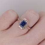 Art Deco Ring Setting W Baguette & Round Diamond Halo in 14K Solid Gold | Pave Shank | Emerald Cut 7x5 8x6 9x7 | Customizable