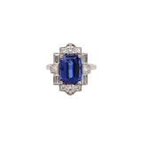 Art Deco Style Tanzanite Ring w All Natural Diamond Halo in Solid 14K Gold | EM 9x7mm