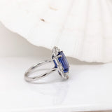 Art Deco Style Tanzanite Ring w All Natural Diamond Halo in Solid 14K Gold | EM 9x7mm