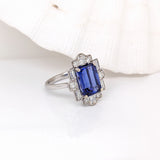 Art Deco Style Tanzanite Ring w All Natural Diamond Halo in Solid 14K Gold | EM 9x7mm