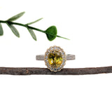 2.3ct Sphene Ring w Natural Diamond Halo and Milgrain Details in Solid 14K Gold