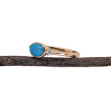 East West Turquoise Ring w Natural Diamond Accent in Solid 14K Gold | OV 7x5mm