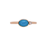 East West Turquoise Ring w Natural Diamond Accent in Solid 14K Gold | OV 7x5mm