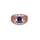 1.4ct Statement Tanzanite Ring w Pink Sapphire Accents in Solid 14K Yellow Gold | EM 8x6mm