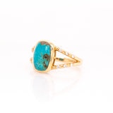 2.4ct Turquoise Ring w Earth Mined Diamonds in Solid 14K Gold | Cushion 11x7.5mm