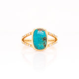2.4ct Turquoise Ring w Earth Mined Diamonds in Solid 14K Gold | Cushion 11x7.5mm