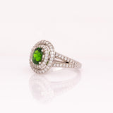 Stunning Chrome Diopside Ring w Earth Mined Diamonds in Solid 14K White Gold | Oval 7x5mm