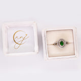 Stunning Chrome Diopside Ring w Earth Mined Diamonds in Solid 14K White Gold | Oval 7x5mm