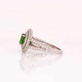 Stunning Chrome Diopside Ring w Earth Mined Diamonds in Solid 14K White Gold | Oval 7x5mm