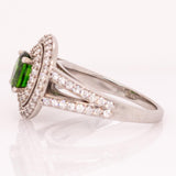 Stunning Chrome Diopside Ring w Earth Mined Diamonds in Solid 14K White Gold | Oval 7x5mm