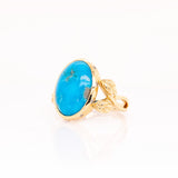 5.3ct Turquoise Ring w Earth Mined Diamonds in Solid 14K Yellow Gold | Oval 16x12mm