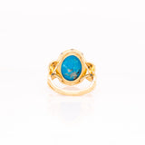 5.3ct Turquoise Ring w Earth Mined Diamonds in Solid 14K Yellow Gold | Oval 16x12mm