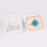 5.3ct Turquoise Ring w Earth Mined Diamonds in Solid 14K Yellow Gold | Oval 16x12mm