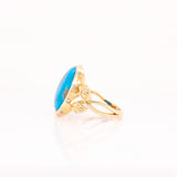 5.3ct Turquoise Ring w Earth Mined Diamonds in Solid 14K Yellow Gold | Oval 16x12mm