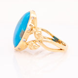 5.3ct Turquoise Ring w Earth Mined Diamonds in Solid 14K Yellow Gold | Oval 16x12mm