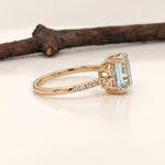 Aqua Blue Natural Aquamarine Ring in 14k Yellow Gold w Baguette Diamond Accents