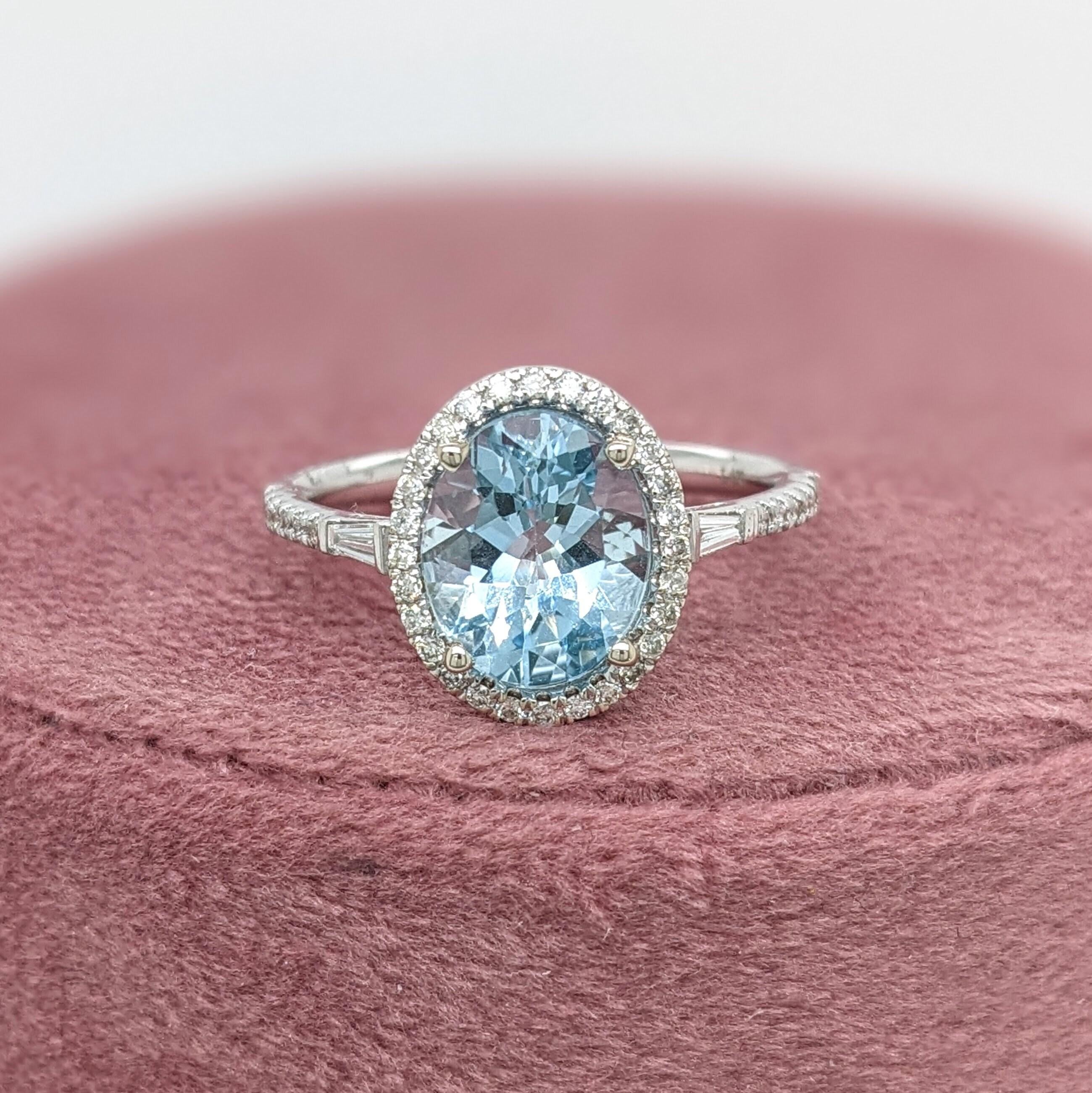 Beautiful Aquamarine Ring in Solid 14K White Gold with a Halo of Natural Diamond