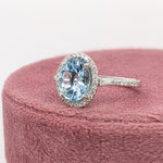 Beautiful Aquamarine Ring in Solid 14K White Gold with a Halo of Natural Diamond