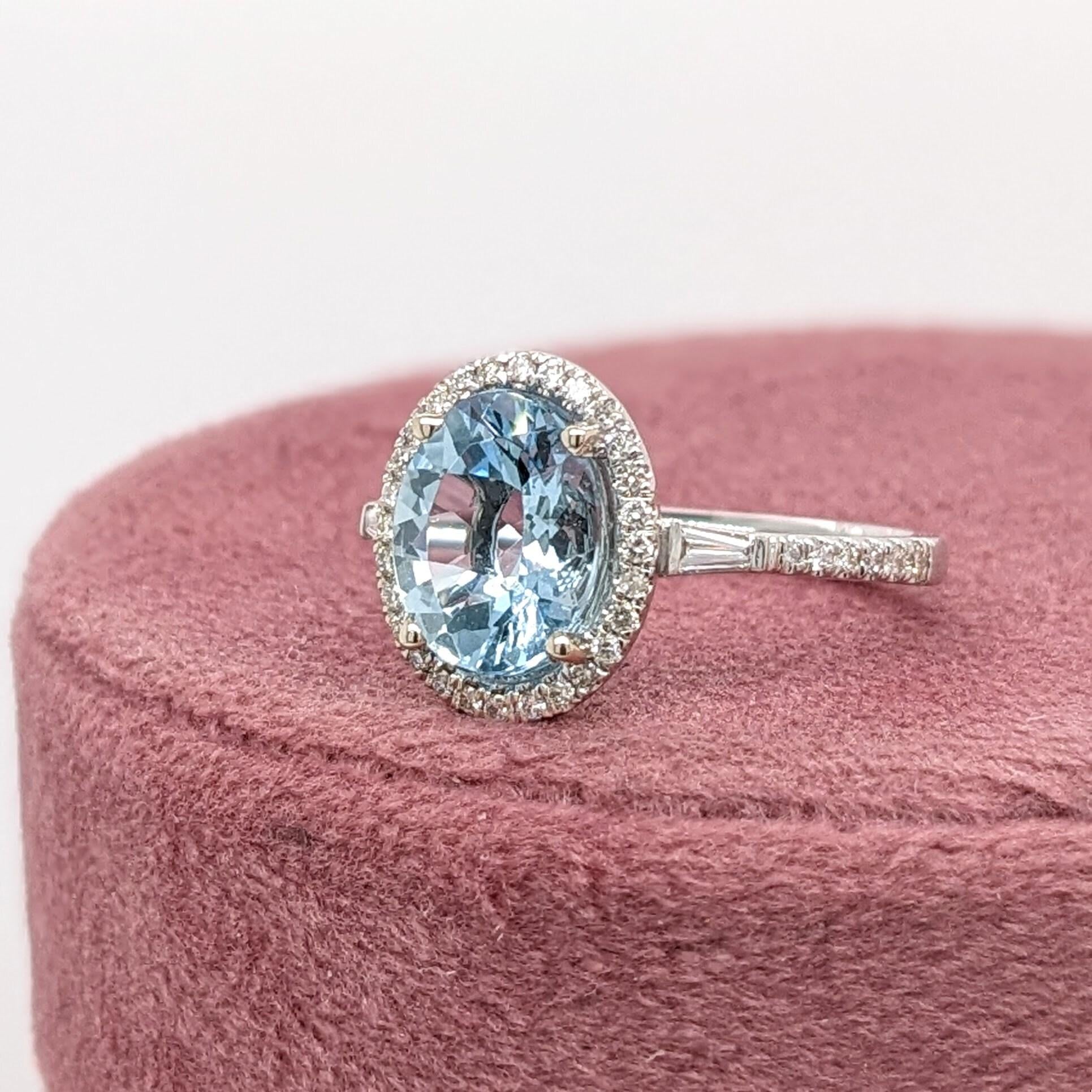 Beautiful Aquamarine Ring in Solid 14K White Gold with a Halo of Natural Diamond