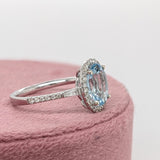 Beautiful Aquamarine Ring in Solid 14K White Gold with a Halo of Natural Diamond