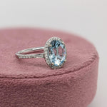 Beautiful Aquamarine Ring in Solid 14K White Gold with a Halo of Natural Diamond