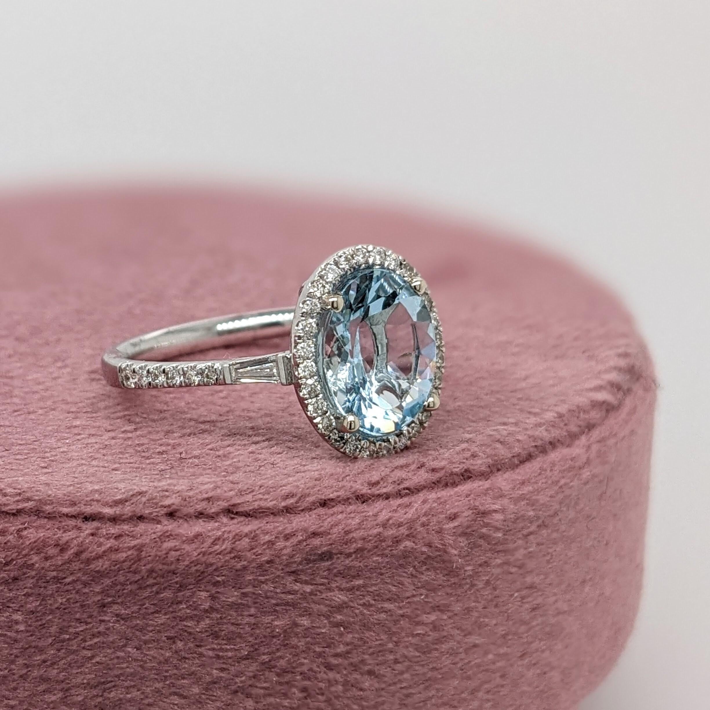 Beautiful Aquamarine Ring in Solid 14K White Gold with a Halo of Natural Diamond