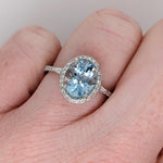 Beautiful Aquamarine Ring in Solid 14K White Gold with a Halo of Natural Diamond