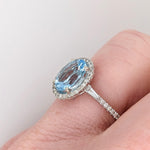 Beautiful Aquamarine Ring in Solid 14K White Gold with a Halo of Natural Diamond