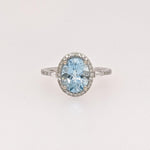 Beautiful Aquamarine Ring in Solid 14K White Gold with a Halo of Natural Diamond