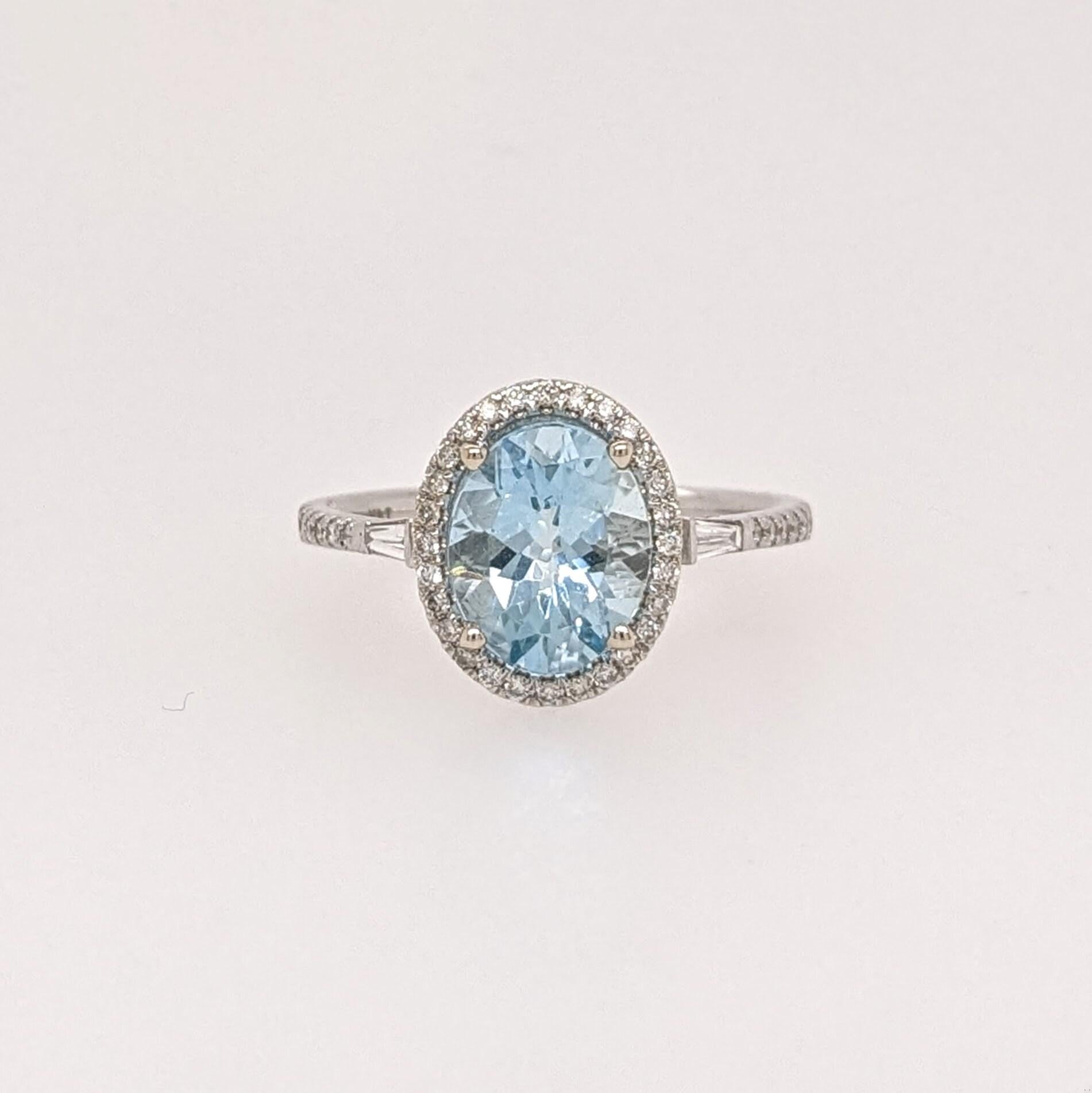 Beautiful Aquamarine Ring in Solid 14K White Gold with a Halo of Natural Diamond