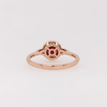 CLOSEOUT! Red Ruby Ring in 14K Rose Gold with a Natural Diamond Halo in a Flower