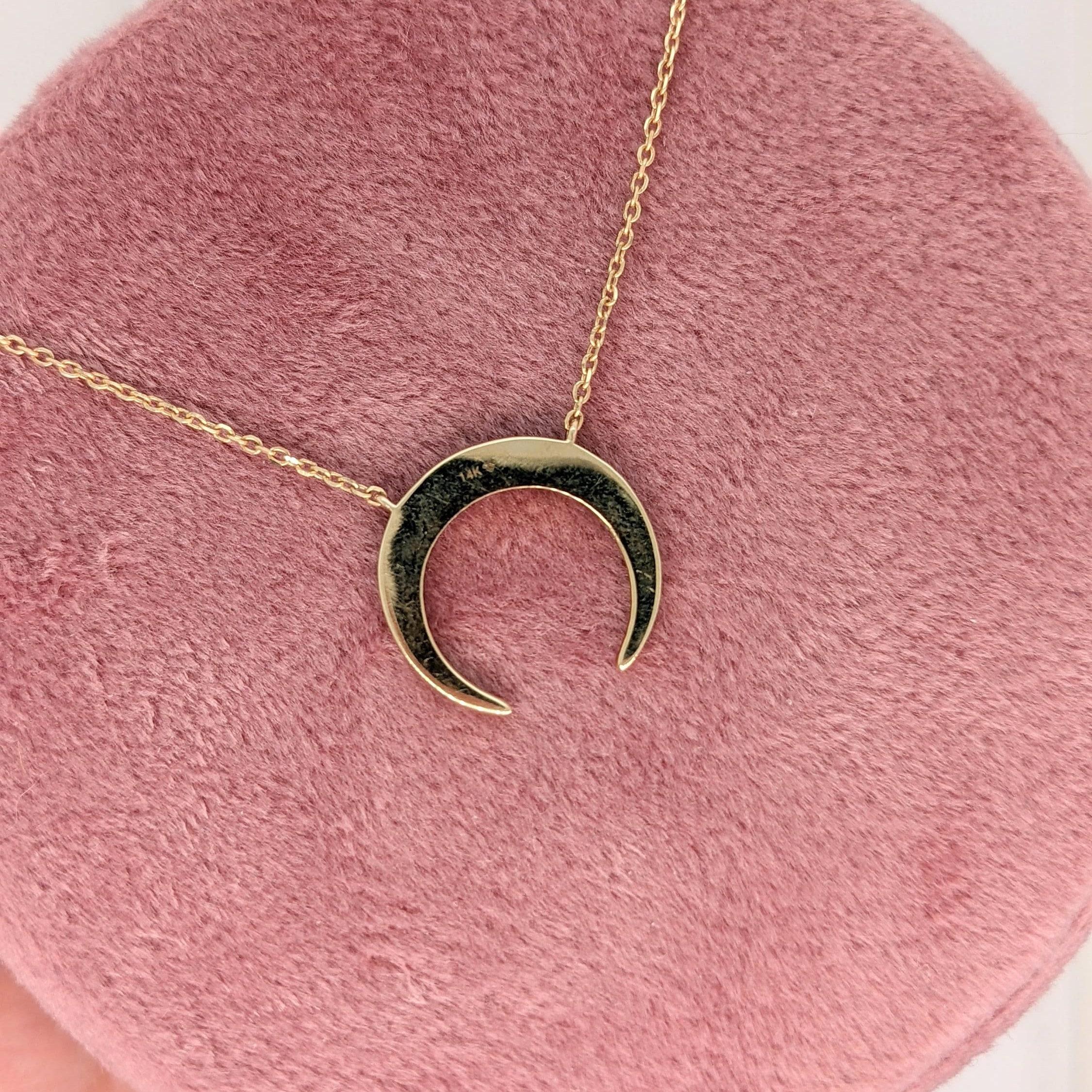 Crescent Moon Pendant Cast with Solid 14k Yellow Gold with Natural Diamonds