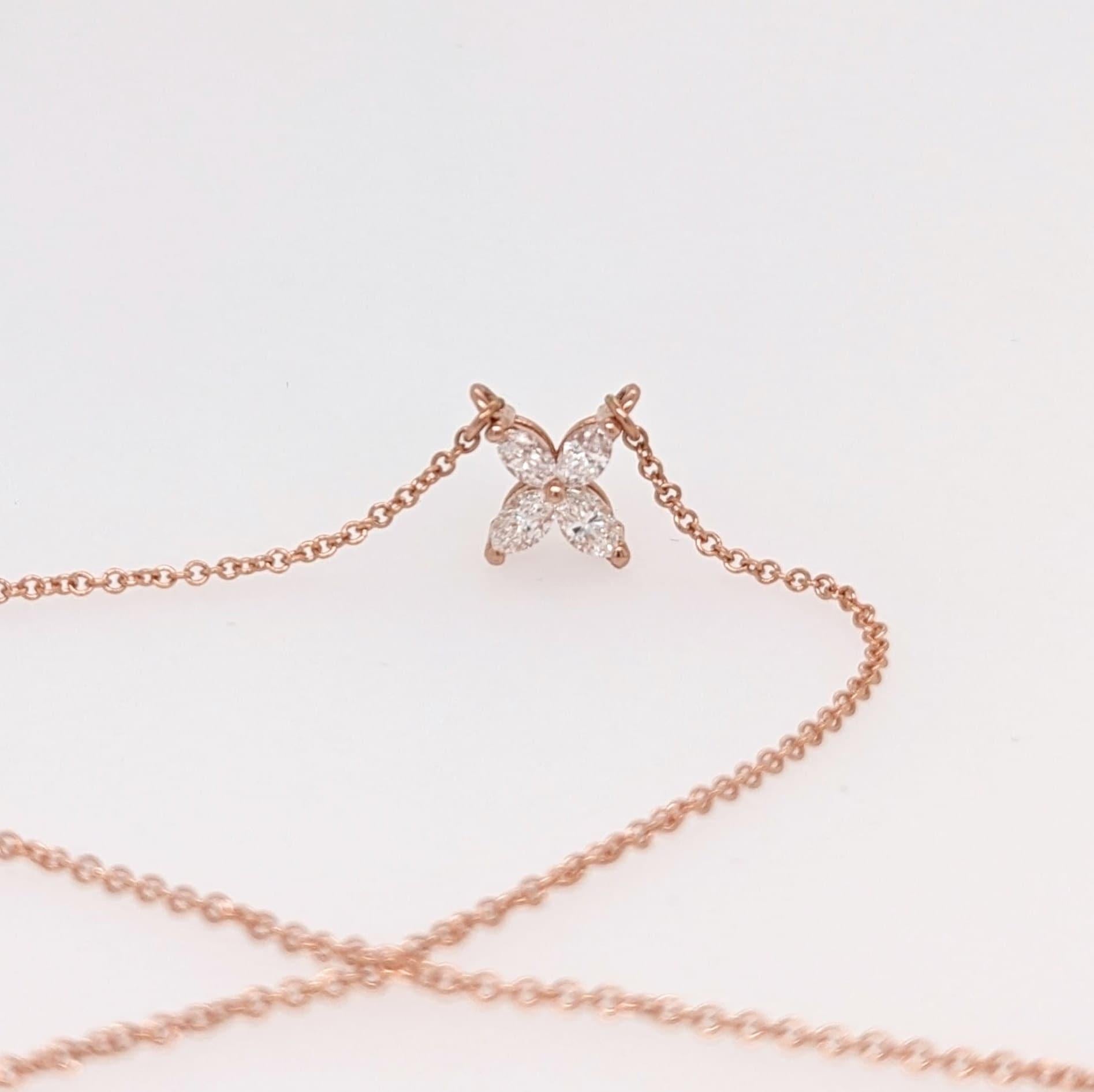 Cute Flower Shaped Pendant in Solid 14k Rose Gold with Natural Diamonds