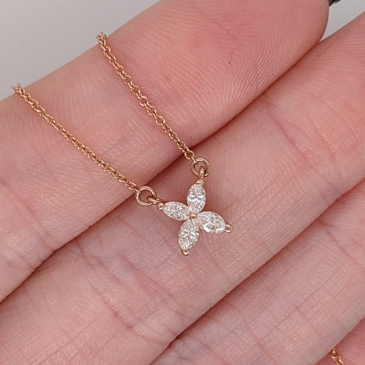 Cute Flower Shaped Pendant in Solid 14k Rose Gold with Natural Diamonds