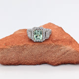 Celeste Collection | Diamond Baguette Accents and Diamond Halo Ring Setting in 14k Solid Gold w Pave Split Shank | Emerald Cut