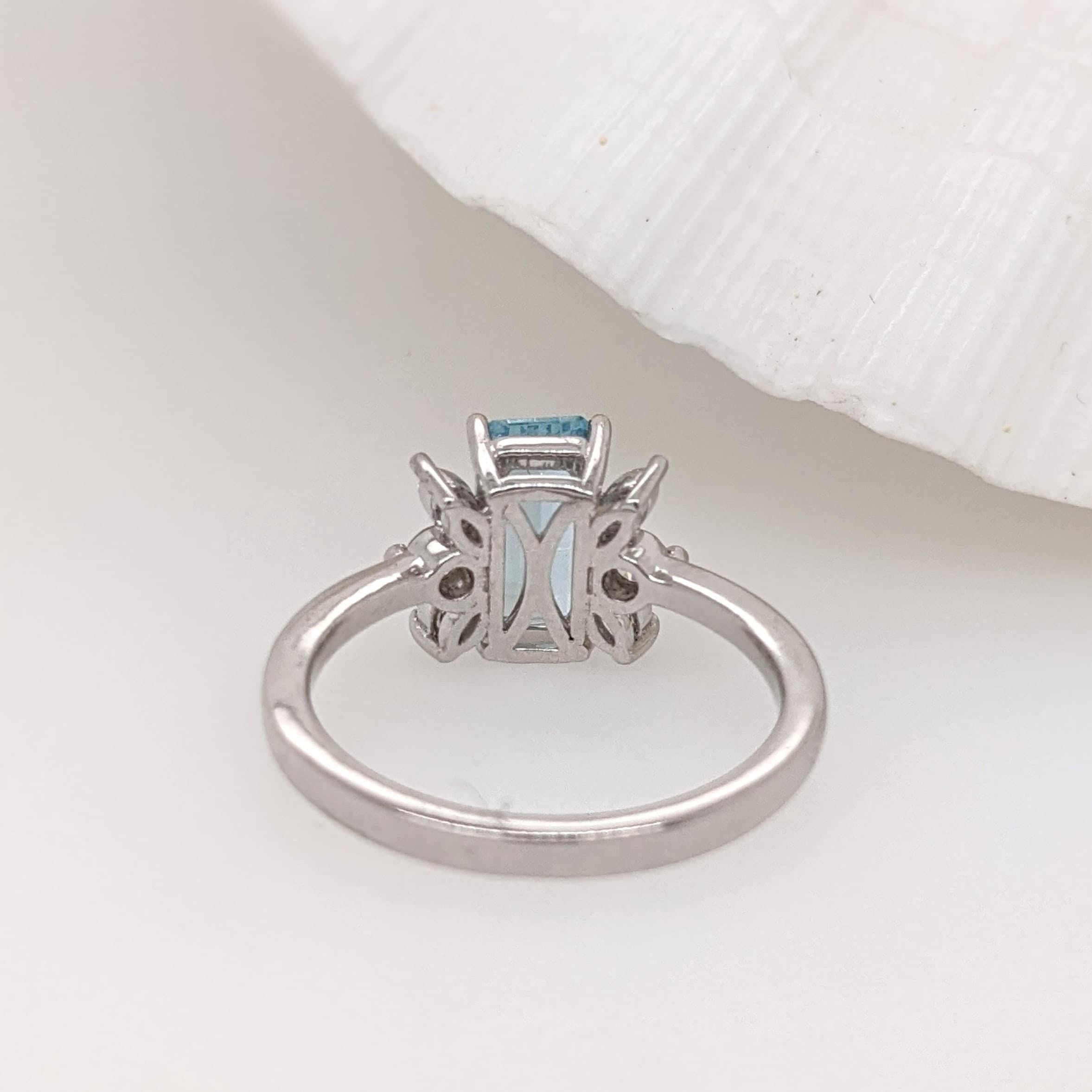 Lovely Aquamarine Ring in Solid 14K White Gold with a Halo of Natural Diamonds