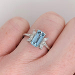 Lovely Aquamarine Ring in Solid 14K White Gold with a Halo of Natural Diamonds