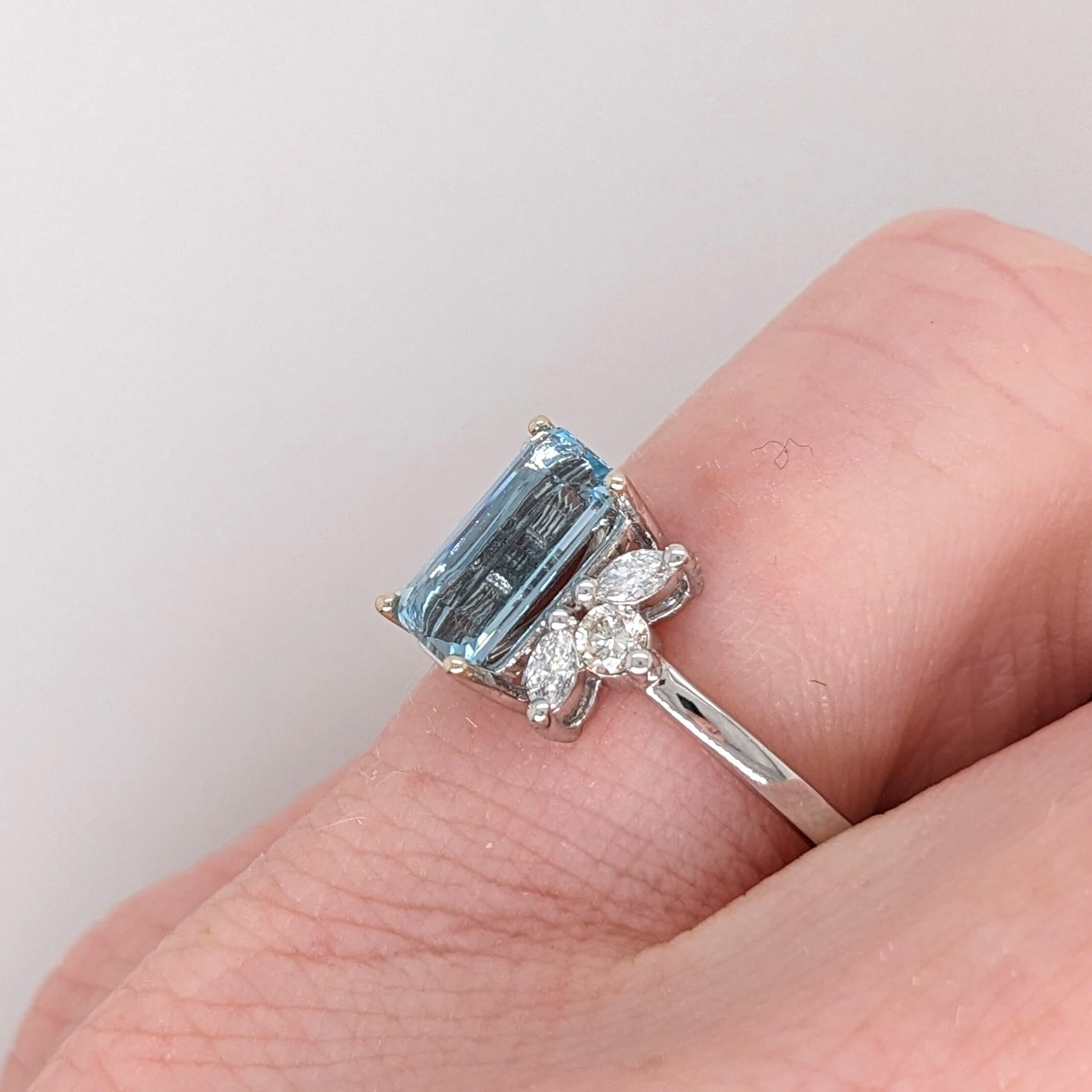 Lovely Aquamarine Ring in Solid 14K White Gold with a Halo of Natural Diamonds