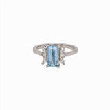 Lovely Aquamarine Ring in Solid 14K White Gold with a Halo of Natural Diamonds