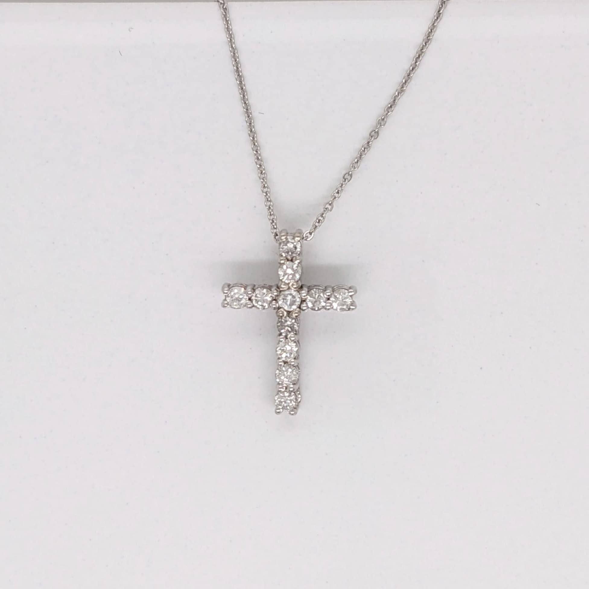 Natural Diamond Cross Pendant in Solid 14k White Gold