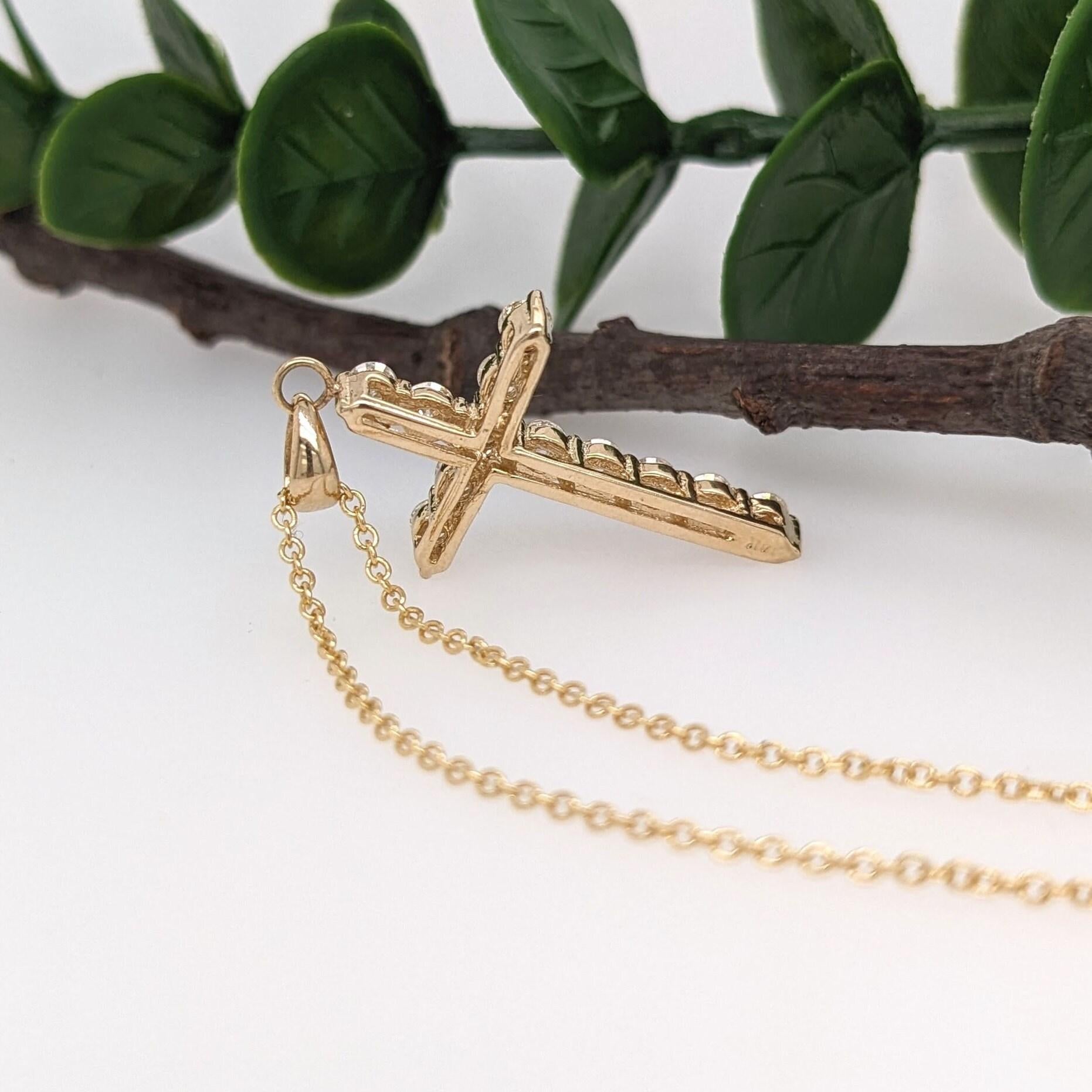 Natural Diamond Cross Pendant in Solid 14k Yellow Gold