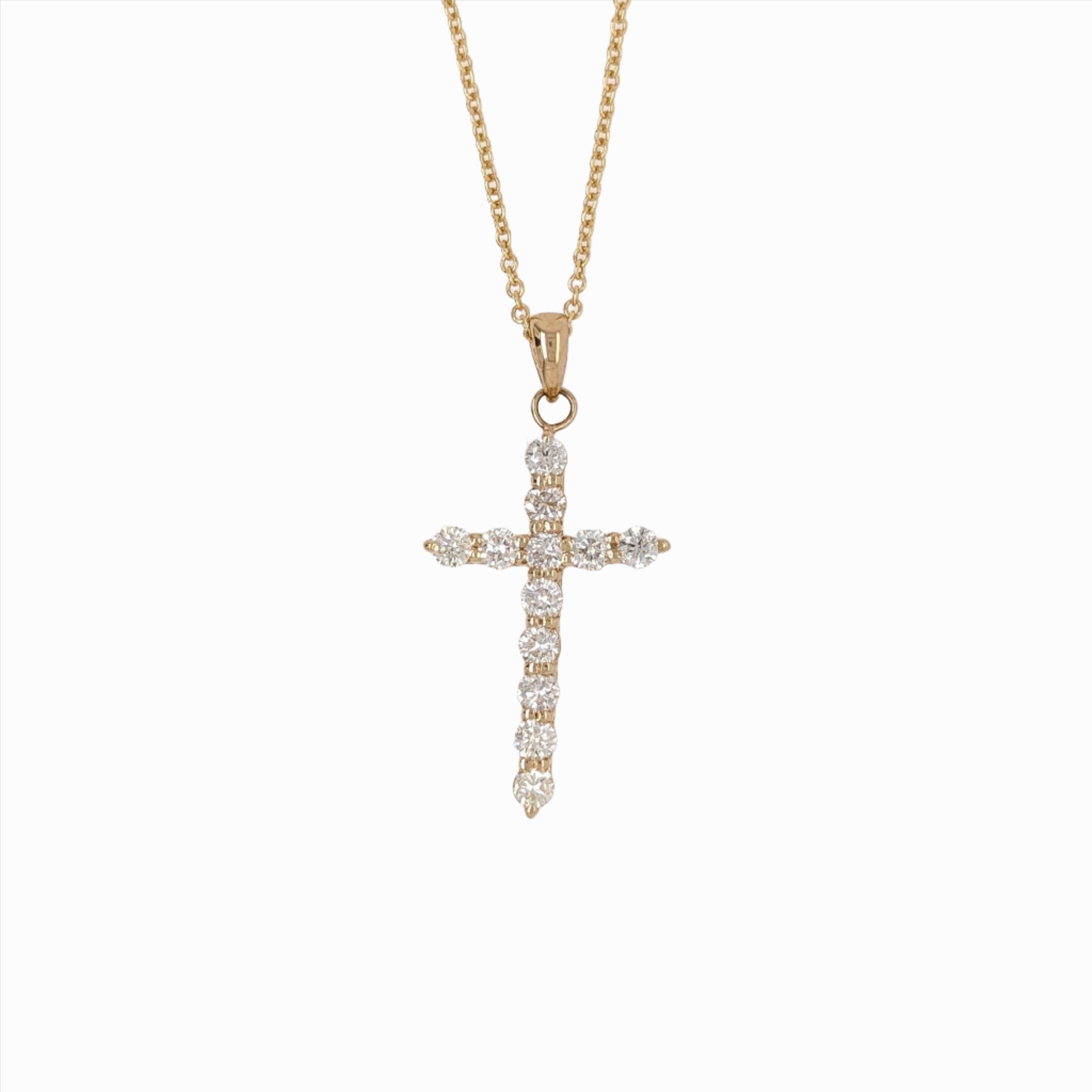 Natural Diamond Cross Pendant in Solid 14k Yellow Gold