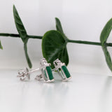 Natural Emerald Stud w a Trio of Diamonds in 14k Solid Gold | Emerald Cut 7x5mm