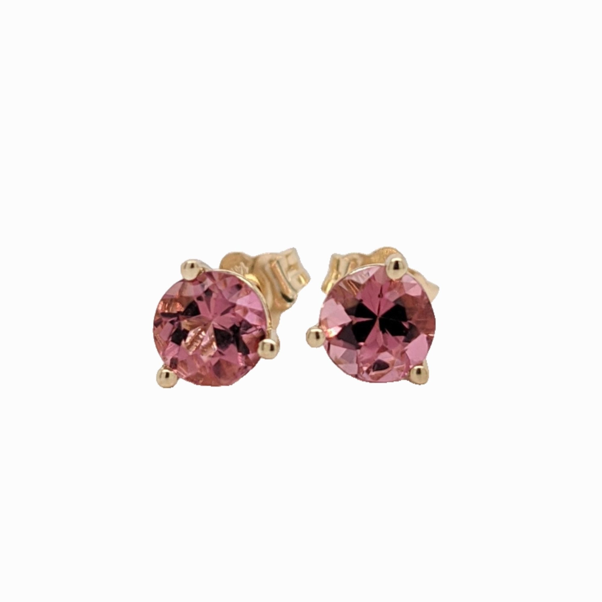 Pink Tourmaline Studs w Martini Prong in 14k White, Yellow, Rose Gold Round 5mm