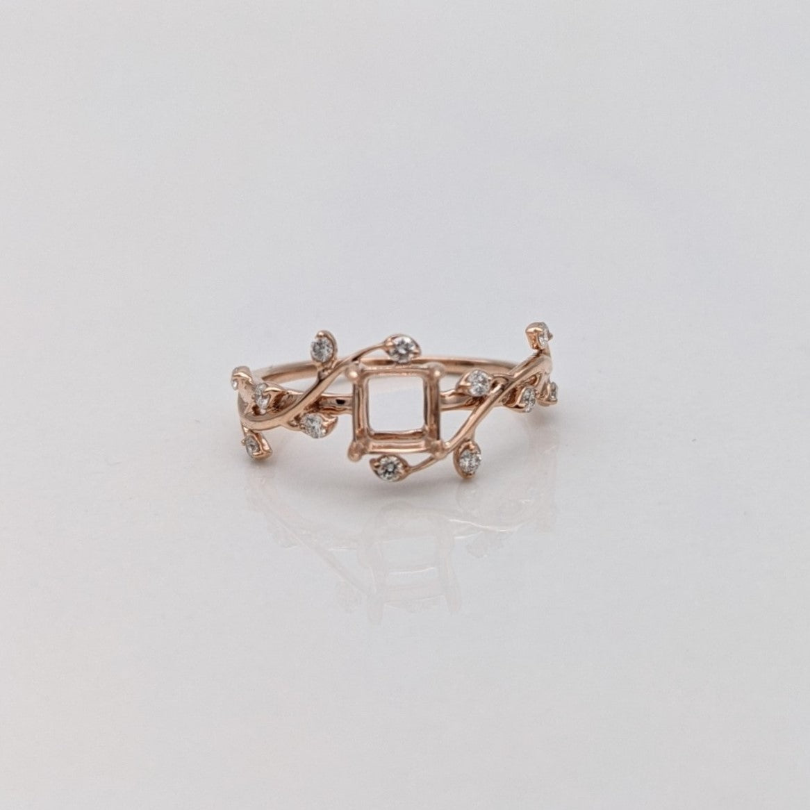 Nebula Collection | Diamond Accented Ring Setting in 14k Solid Gold | Emerald Cut