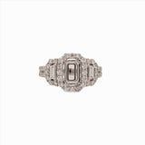 Celeste Collection | Diamond Baguette Accents and Diamond Halo Ring Setting in 14k Solid Gold w Pave Split Shank | Emerald Cut