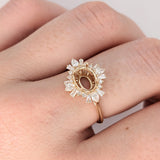 Aurora Collection | Mixed Pear, Baguette & Round Diamond Halo Ring Setting in 14k Solid Gold | East West | Oval Cut