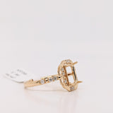 Asymmetrical Diamond Halo Ring Setting in Solid 14k Gold | Emerald Cut